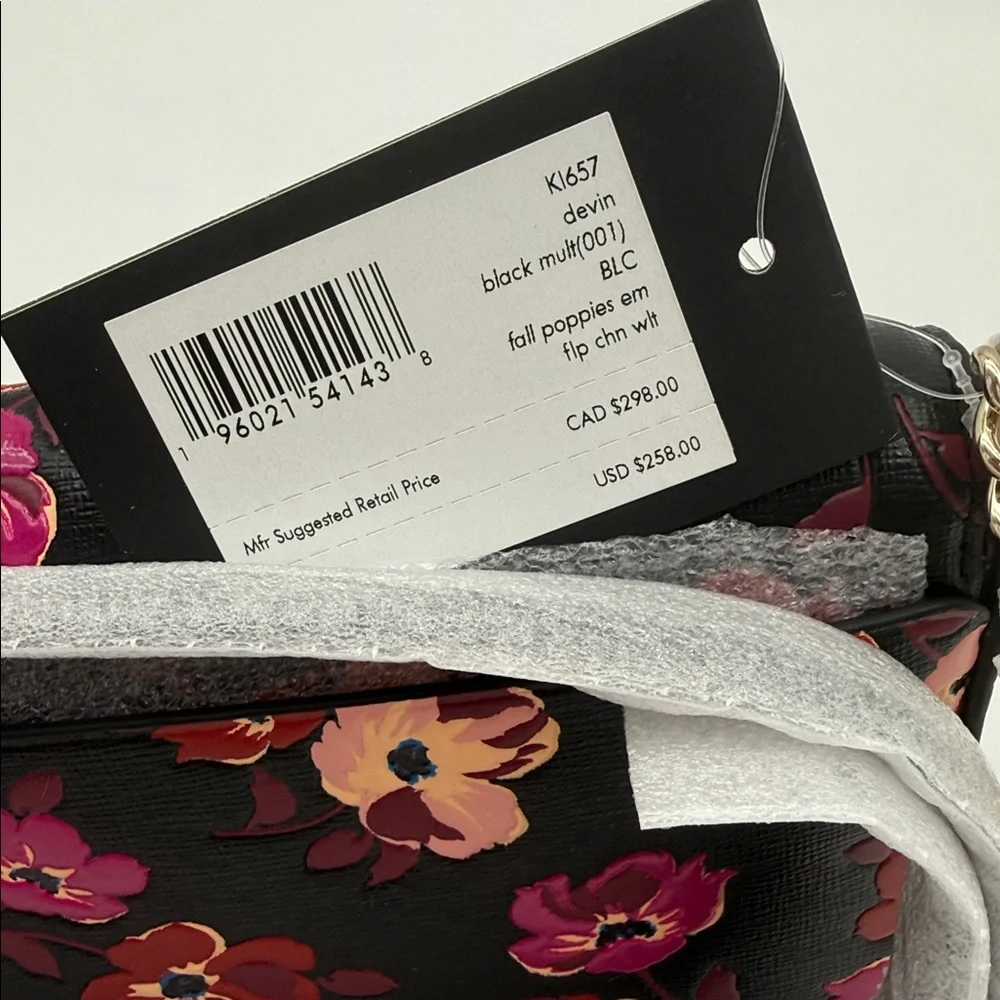 Kate Spade Devin Fall Poppies Flap Chain Wallet Black Multi